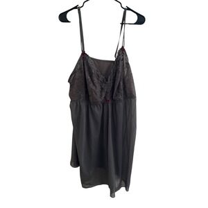 Cacique Plus Size 26/28 Gray Lace Babydoll‎ Lingerie Sleepwear Adjustable Straps